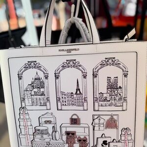Karl Lagerfeld White Graphic Tote Bag